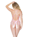 Crystal Pink Peek a Boo Crotchless Teddy Pink O/S