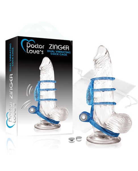 Doctor Love's Zinger Dual Vibrating Cock Cage - Blue