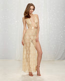 Lace Plunge Front Gown w/Halter Neck Champagne LG