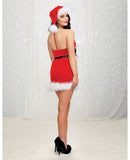 Velvet Santa-Themed Halter Chemise w/Marabou Trim & Santa Hat Lipstick Red LG