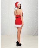 Velvet Santa-Themed Halter Chemise w/Marabou Trim & Santa Hat Lipstick Red XL