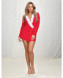 Jersey Santa-Themed Robe w/Marabou Trim Lipstick Red MD