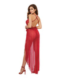 Stretch Lace Teddy & Sheer Mesh Maxi Skirt w/Adjustable Straps & G-String Rouge SM