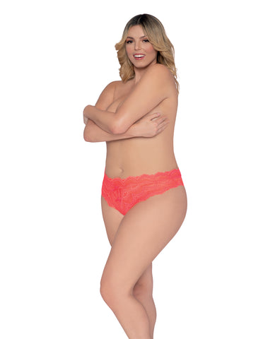 Simply Sexy Lace Tanga Open Crotch Panty Coral 2X