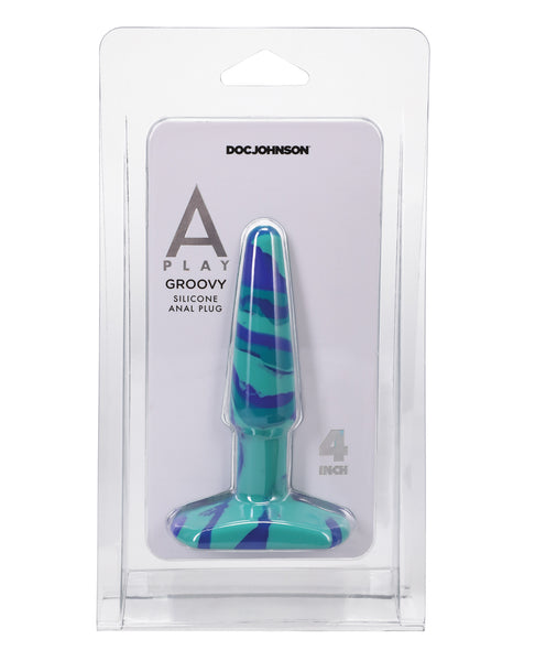 A Play 4" Groovy Silicone Anal Plug - Ocean