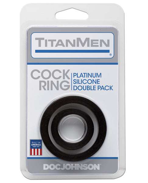 TitanMen Platinum Silicone Cock Ring - Black Pack of 2