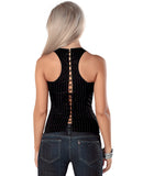 Adjustable Buckle Strap Corset w/Front Zipper & Soft Boning Black/White, Lingerie - Hanging,- www.gspotzone.com