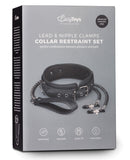 Easy Toys Leather Collar w/Nipple Chains - Black