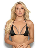 Rhinestone Semi Open Tri Bra Black O/S