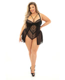 European Lace Teddy Babydoll Black 2X