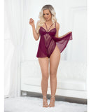 European Lace Teddy Babydoll - Wine