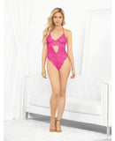 Neons Keyhole Front Teddy w/Tanga Back Neon Pink LG