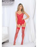 Holiday/Valentines Lace & Mesh Bustier w/Hose Red/Nude XL