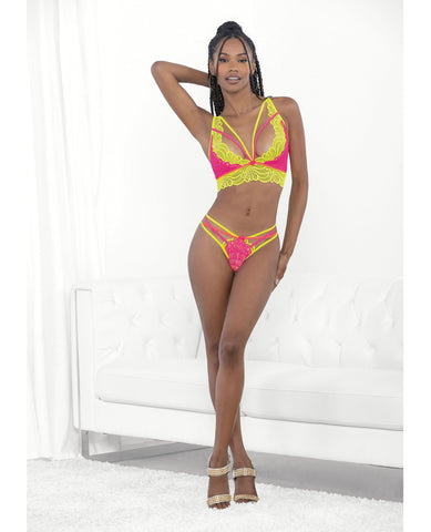 Festival Wear Strappy Lace Top & G-String Neon MD