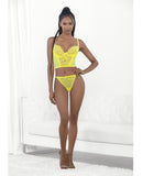 Neon Lace Corset Top w/Ring Accent & Panty Neon Lime MD