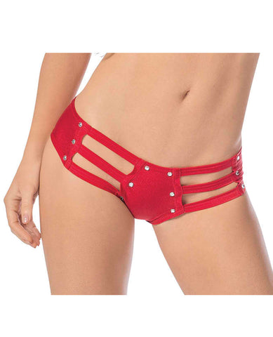 Strappy Front & Back Jeweled Booty Shorts Red O/S