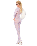 Vivace Long Sleeve Lace Bodystocking w/Open Crotch Lilac QN