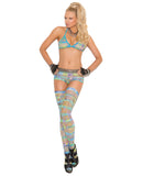 Vivace Bra Top, Booty Shorts & Thigh Highs in Geometric Print Multi Color O/S