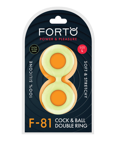 Forto F-81 51mm Double Ring Liquid Silicone Cock Ring - Glow in the Dark