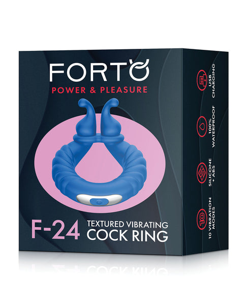 Forto F-24 Textured Vibrating Cock Ring - Blue