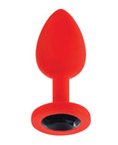 Luv Inc. Jeweled Silicone Butt Plug w/Three Stones - Small Red