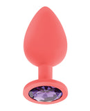 Luv Inc. Jeweled Silicone Butt Plug w/Three Stones - Large Coral