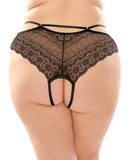 Posey Strappy Lace & Microfiber Crotchless Panty Black QN