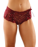 Bottoms Up Magnolia Stretch Lace Crotchless Panty w/Ribbon Lace Up Front Garnet L/XL