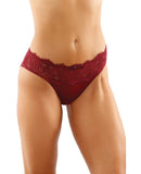 Bottoms Up Ivy Eyelash Lace Panty w/Criss Cross Back & Bow Trims Garnet S/M