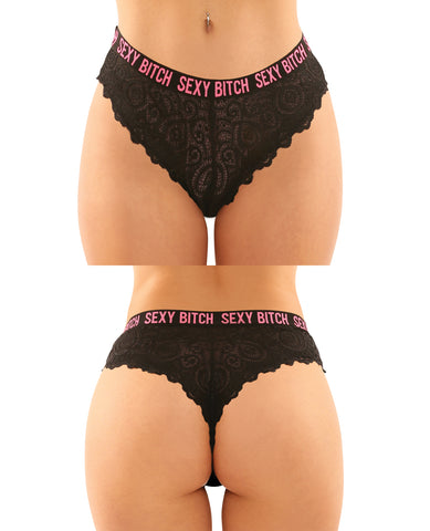 Vibes Buddy Sexy Bitch Lace Panty & Micro Thong Black/PNK S/M