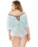 Stretch Lace Romper w/Adjustable Waist & Snap Closure - Seafoam