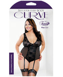 Curve Lace Gartered Teddy - Black