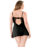 Curve Savannah Metallic Embroidered Chemise & G-String - Black