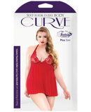 Curve Valerie Pleated Babydoll & G-String - Red