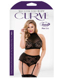 Curve Gina Halter Bra w/Gartered Panties - Black