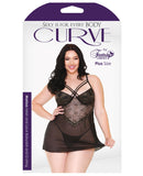 Curve Marissa Floral Lace & Sheer Mesh Dress & G-String Black 1X/2X