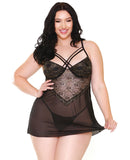 Curve Marissa Floral Lace & Sheer Mesh Dress & G-String Black 3X/4X