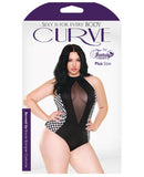 Curve Revved Up Hot Rod Teddy w/Mesh Front & Halter Tie Black/White 1X/2X