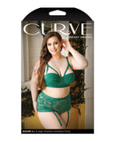 Curve Nadine Longline Contour Cup Bra, High Waist Panty w/Removable Garters Emerald 3X/4X