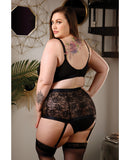 Curve Chloe Lace Bra & High Waist Panty w/Detachable Garters Black 1X/2X