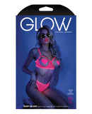 Glow Black Light Open Cup Bra & Crotchless Panties (Pasties Not Included) Neon Pink M/L