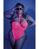 Glow Black Light Harness Mesh Body Suit Neon Pink QN