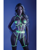 Glow Black Light Embroidered Cupless Garter Teddy (Pasties Not Included) Neon Chartreuse L/XL