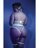 Glow Black Light Embroidered Cupless Garter Teddy (Pasties Not Included) Neon Chartreuse QN