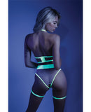 Glow Black Light Embroidered Cupless Garter Teddy (Pasties Not Included) Neon Chartreuse S/M