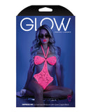 Glow Black Light Halter Bodysuit w/Open Sides Neon Pink L/XL