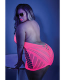 Glow Black Light Net Halter Dress Neon Pink QN