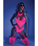 Glow Black Light Footless Teddy Bodystocking Neon Pink O/S