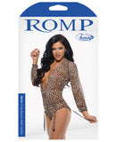 Romp Shiva Long Sleeved Animal Print Teddy w/Detachable Garters & Snap Closure Leopard M/L