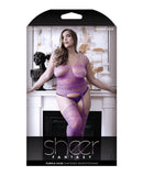 Sheer Strappy Gartered Bodystocking Purple QN